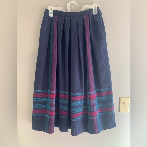 Personal Womens Vintage A Line Skirt 12 Blue Pleated Lined Pockets Preppy Maxi - Picture 1 of 12